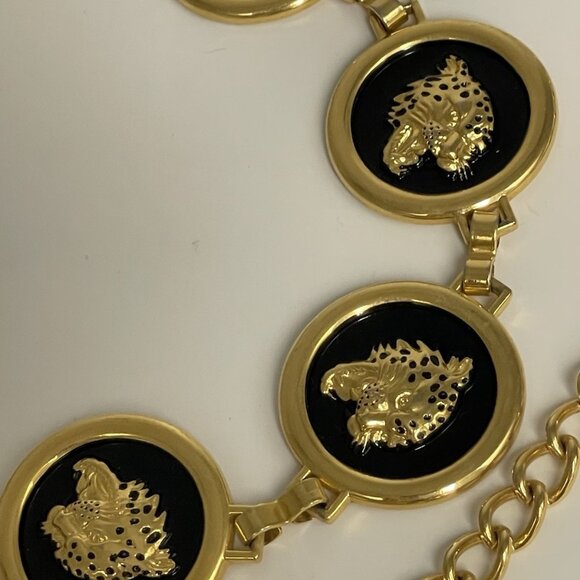 Vintage NI 98 Gold-Tone Enamel Jaguar Cheetah Cat Chain Belt 26”42” Rare HTF main image 3